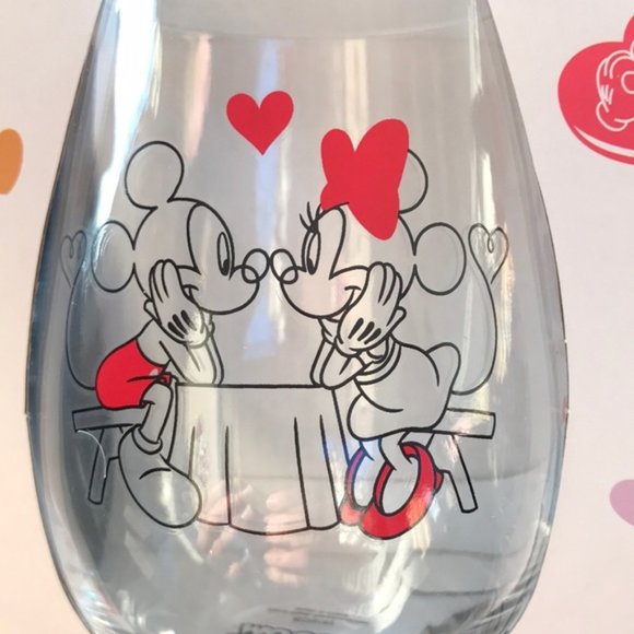 Disney Stemless Wine Glass Mickey & Minnie Set of 2 NEW - Picture 2 of 5